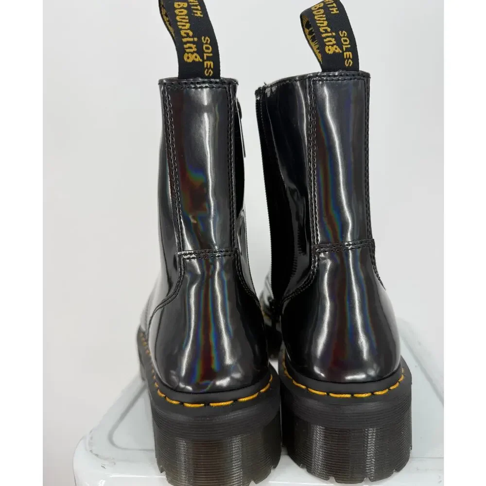 New Doc Dr. Martens Jadon Hologram Black Gray Leather Platform Boot Size Mens 11